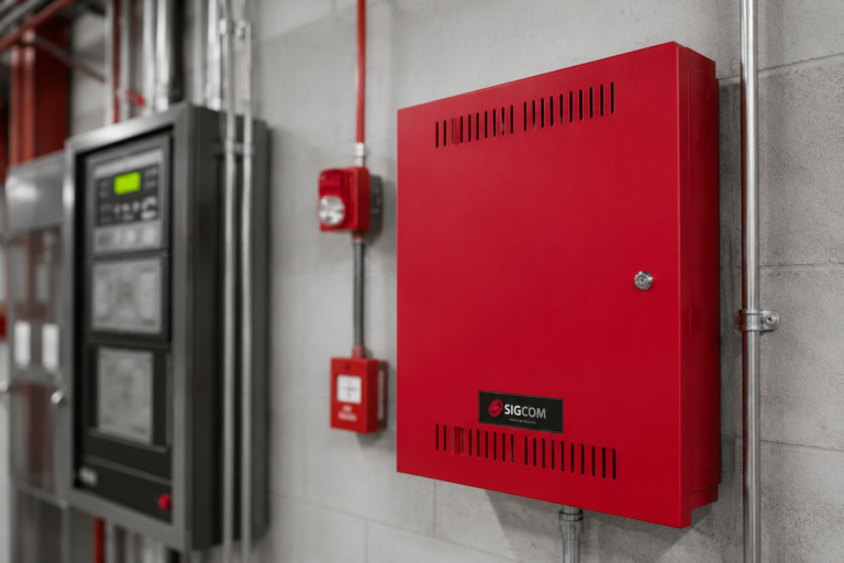SIGCOM voice evacuation control panel installed in facility