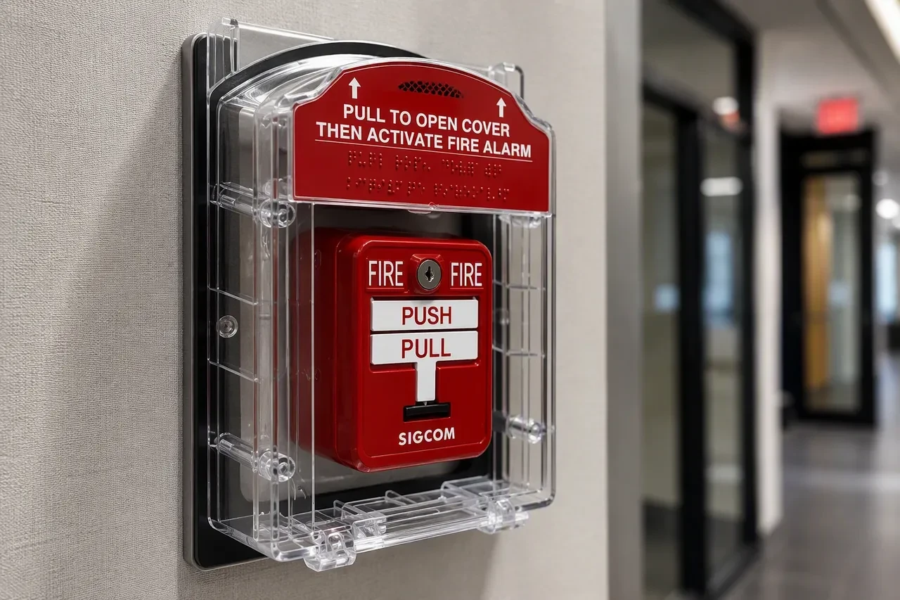 SENTRY™ pull station cover protecting a fire alarm pull station